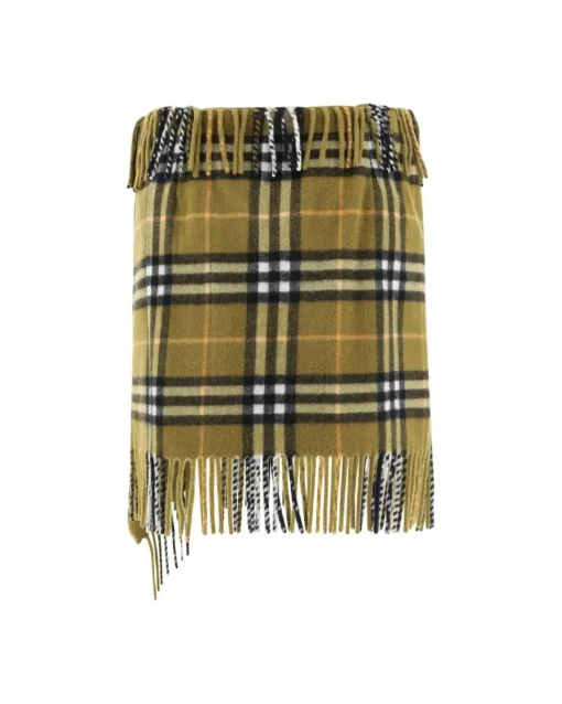 Wool Mini Skirt with Leather Strap and Archivio Check Pattern