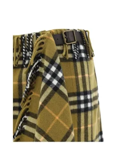 Wool Mini Skirt with Leather Strap and Archivio Check Pattern