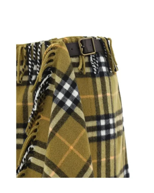 Wool Mini Skirt with Leather Strap and Archivio Check Pattern