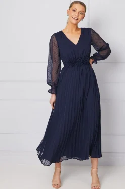 Woven Corsage Detail Pleated Midaxi Dress