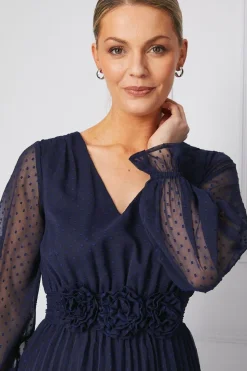 Woven Corsage Detail Pleated Midaxi Dress