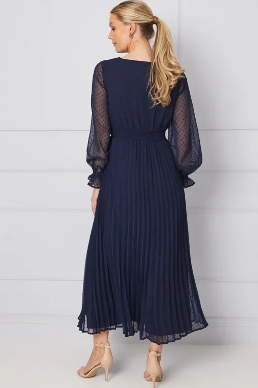 Woven Corsage Detail Pleated Midaxi Dress