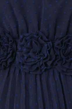 Woven Corsage Detail Pleated Midaxi Dress