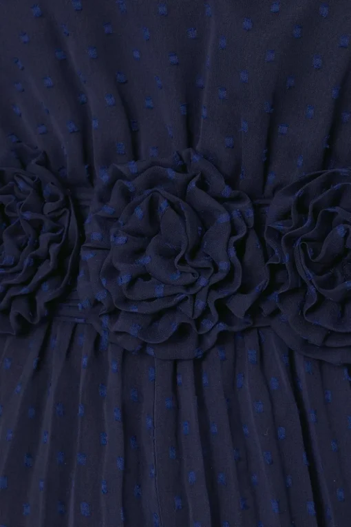 Woven Corsage Detail Pleated Midaxi Dress