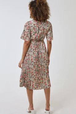 Wrap Front Pleated Hem Dress With Angel Sleeves