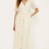 Wrap Front Puff Sleeve Lace Midi Dress