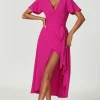Wrap Midi Dress In Magenta