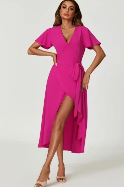Wrap Midi Dress In Magenta