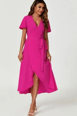 Wrap Midi Dress In Magenta
