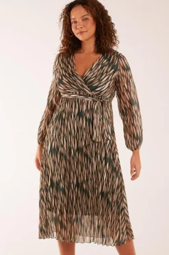 Wrap Over Metallic Vertical Print Dress