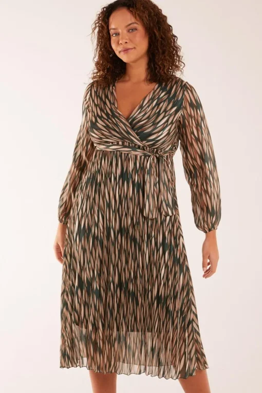 Wrap Over Metallic Vertical Print Dress