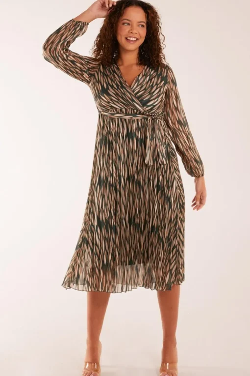 Wrap Over Metallic Vertical Print Dress