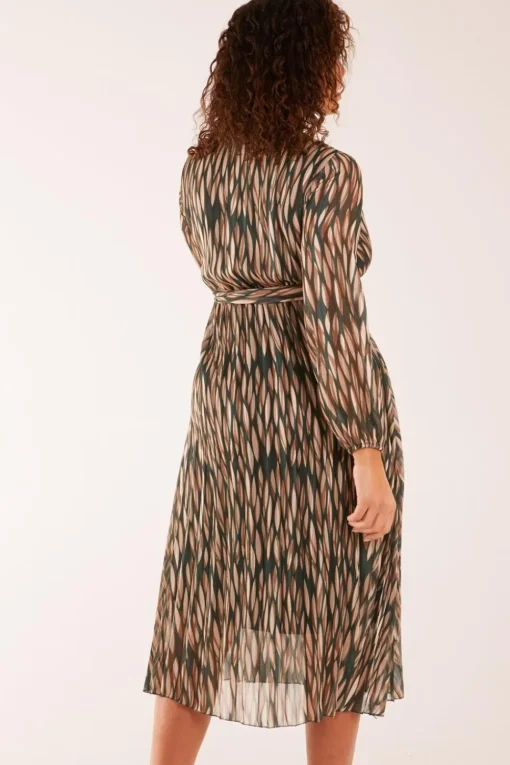Wrap Over Metallic Vertical Print Dress