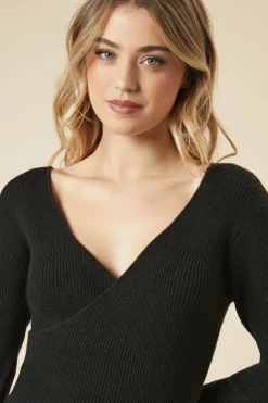 Wrap Ribbed Knitted Midi Dress