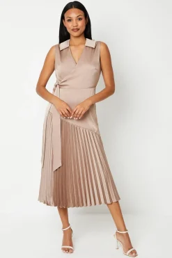 Wrap Skirt With Pleated Panel Midi Dress
