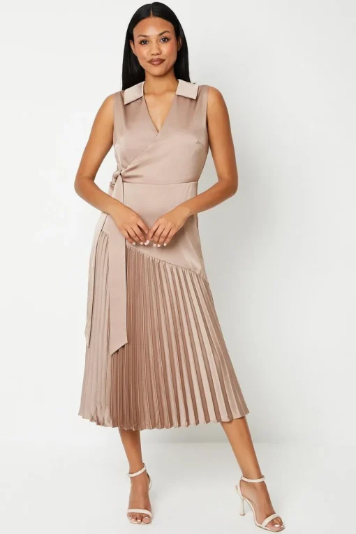 Wrap Skirt With Pleated Panel Midi Dress