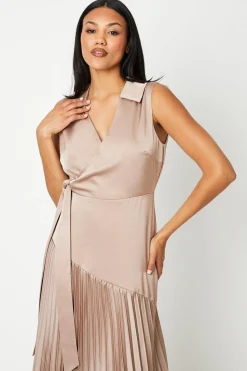 Wrap Skirt With Pleated Panel Midi Dress