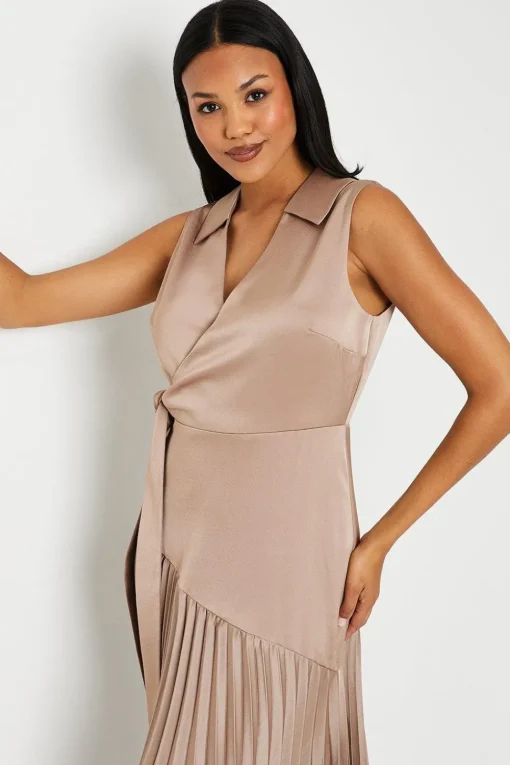 Wrap Skirt With Pleated Panel Midi Dress