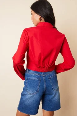 'Aero' Cropped Elasticated Hem Boxy Long Sleeve Shirt