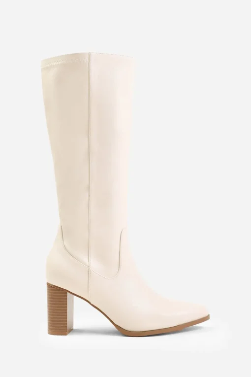 'Alpha' Block Heel Knee High Boots With Stitch Detail