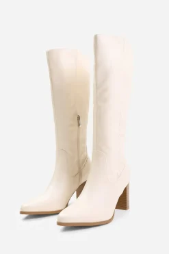 'Alpha' Block Heel Knee High Boots With Stitch Detail