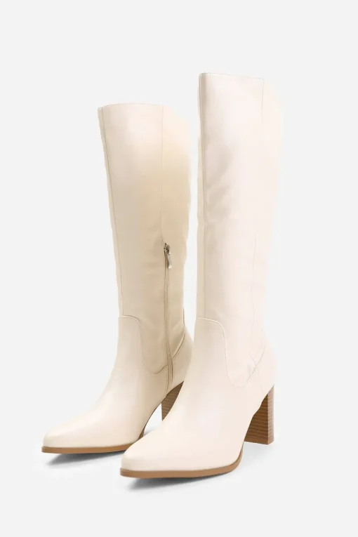 'Alpha' Block Heel Knee High Boots With Stitch Detail