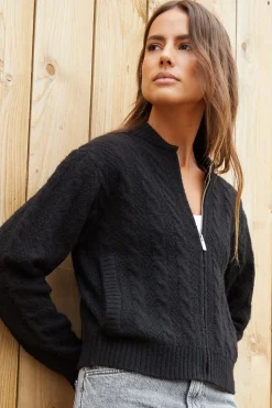 'Ash' Zip-Up Cable Knit Bomber Jacket