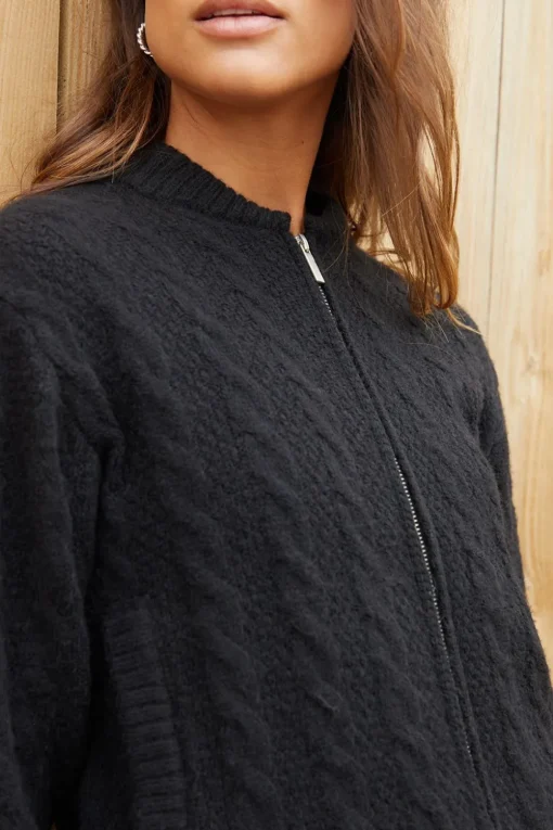 'Ash' Zip-Up Cable Knit Bomber Jacket