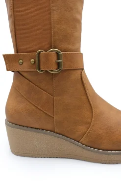 'Ayleen' Wide Calf Wedge Heel Knee High Boots With Elastic Panel