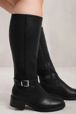 'Bode' Stretch Wide Calf Knee High Boots With Buckle Detail