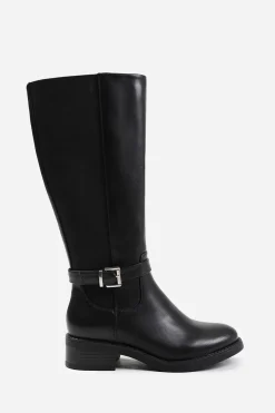 'Bode' Stretch Wide Calf Knee High Boots With Buckle Detail