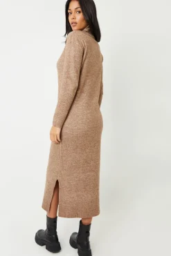 'Cappucino' Roll Neck Knitted  Maxi Dress