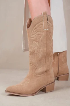 'Desert' Cowboy Boots With Self Color Embroidery And Side Zip