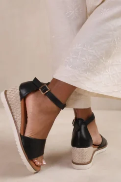'Dusk' Extra Wide Fit Wedge Shoes With Buckle Ankle Strap