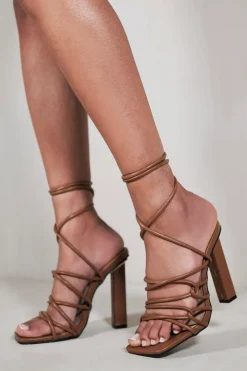 'Emilia' High Heels With A Tie Leg And Cross Over Strap Detail
