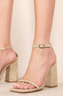 'Fallon' Square Toe High Block Heel Sandals With Ankle Strap