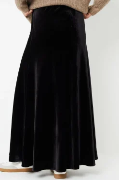 'Fauna' Velvet Flared Pull On Maxi Skirt