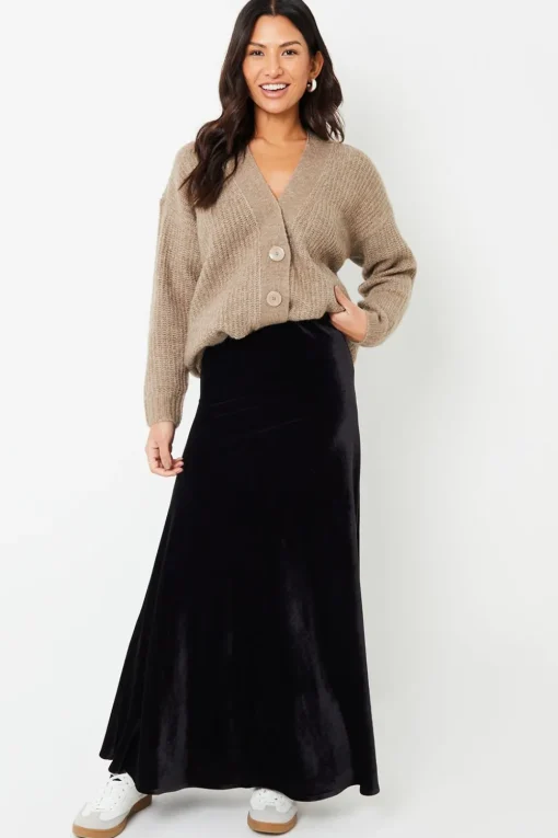 'Fauna' Velvet Flared Pull On Maxi Skirt