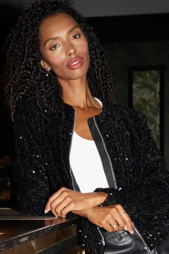 'Igloo' Sequin Zip Up Bomber Jacket