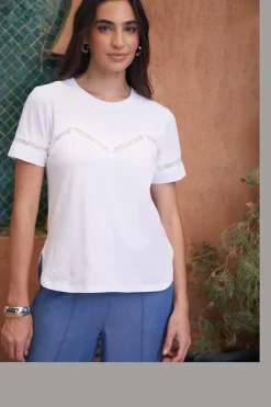 'Kirsten' Lace Detail Cotton T-Shirt