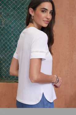 'Kirsten' Lace Detail Cotton T-Shirt