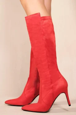 'Marta' Pointed Toe Calf High Boots With Side Zip