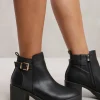 'Maylah' Mid Block Heel With Buckle Detail Stretch Ankle Boots