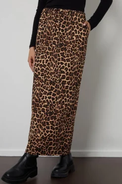 'Midori' Leopard Print Cotton Jersey Midi Skirt with Pockets