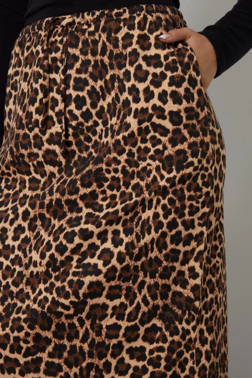 'Midori' Leopard Print Cotton Jersey Midi Skirt with Pockets