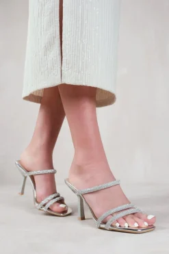 'Moonstone' Strappy Slip On Low Heels With Diamante Detail