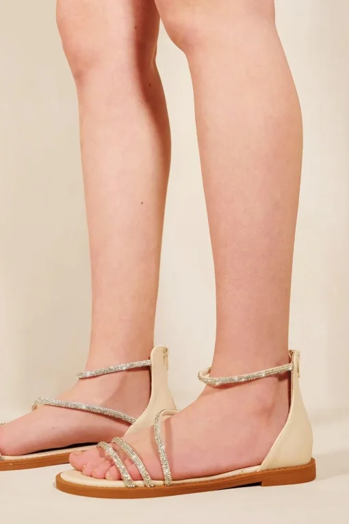 'Palmira' Flatform Strappy Sandals With Diamante Detail