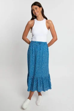 'Rain' Frill Hem Midi Skirt With Drawstring Waist