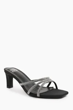 'Remi' Wide Fit Square Toe Low Block Heel With Diamante Strap Detail