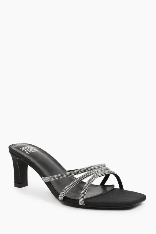'Remi' Wide Fit Square Toe Low Block Heel With Diamante Strap Detail